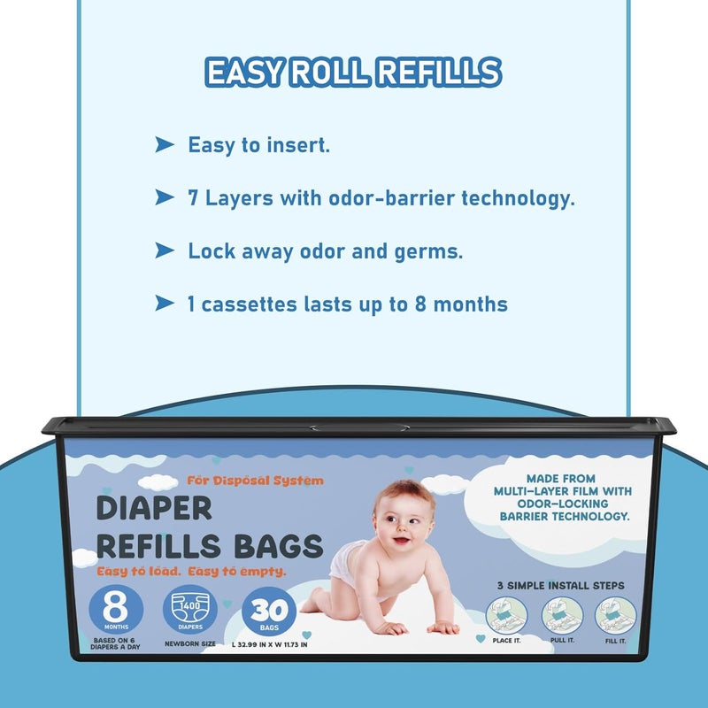 Fununcat Diaper Pail Refills Bags with 30 Bags Compatible with Genie Easy Roll Signature Diaper Pails and Platinum Diaper Pails, Lasts Up to 8 Months, 7-Layer Odor-Barrier Technology, 4 Pack (120 Bags) - Image 5